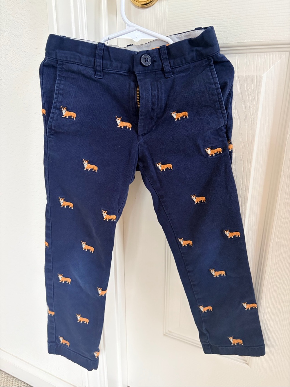 Crewcuts Navy Chino Pants with Orange Corgi Embroidery